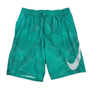 Nike Swim Trunks sz. MED. Green Geometric Pattern drawstring